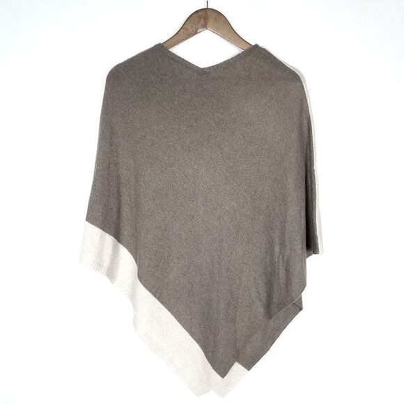 Beryll Asymmetrical Striped Cashmere Knit Poncho Sweater One Size - Picture 5 of 7